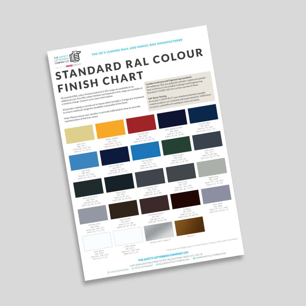 SLB standard ral colour finish chart