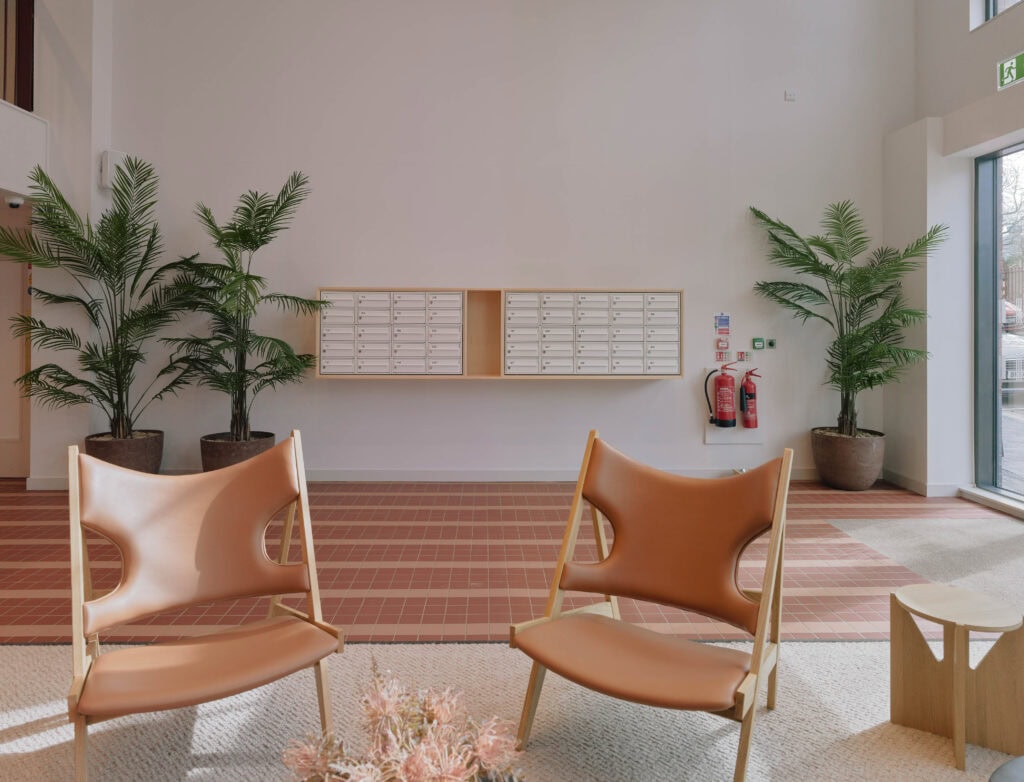 Hockley Mills Pure white mailboxes in lobby