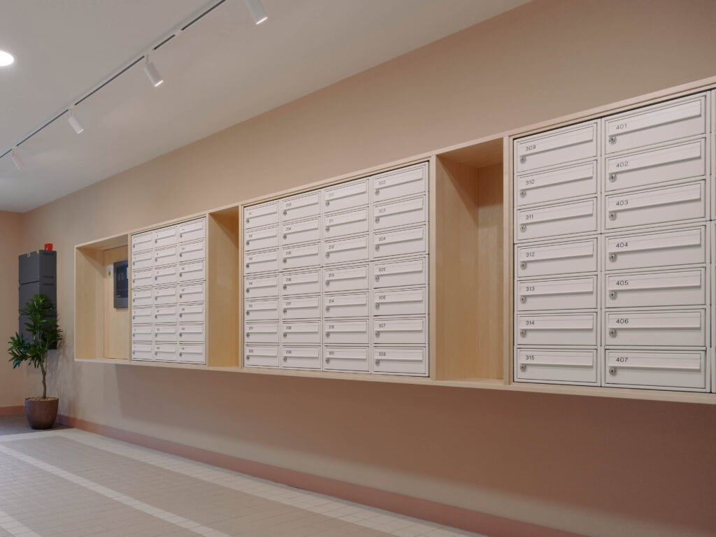 Hockley Mills project Pure white post boxes