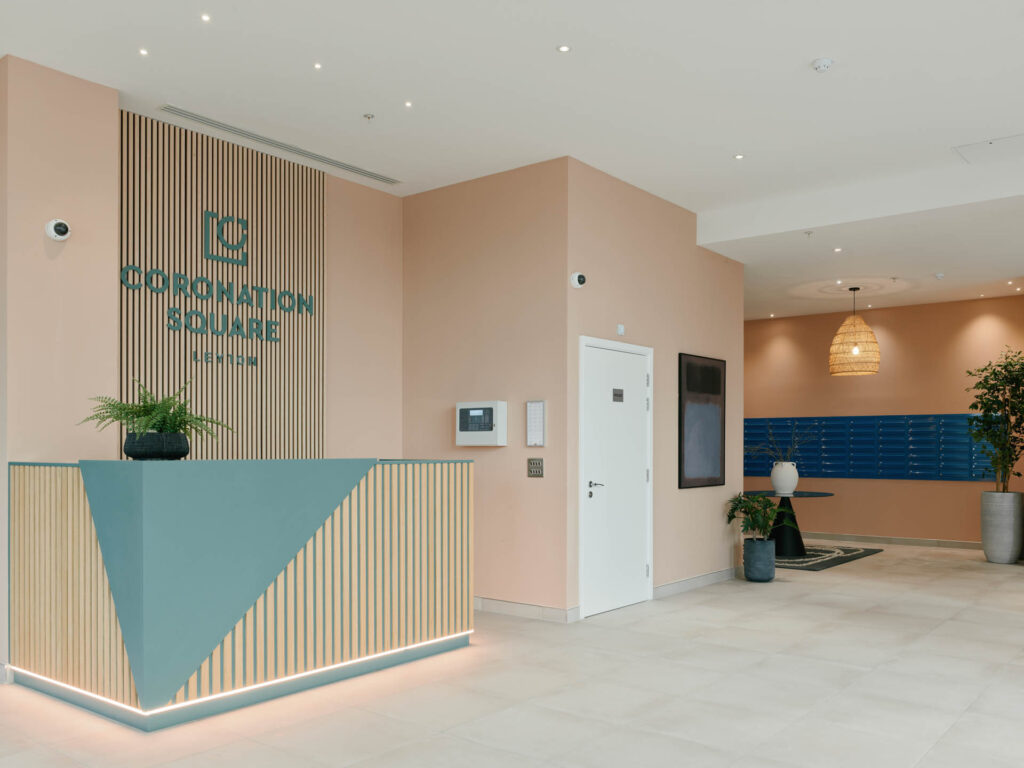 Coronation Square lobby with post boxes