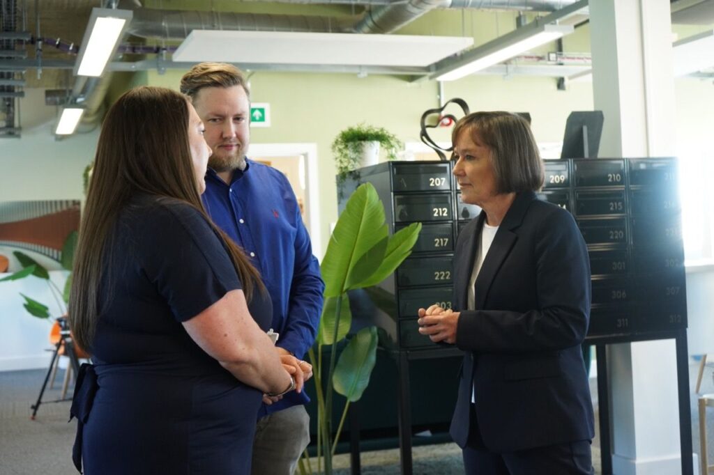 Secretary of State for Wales Jo Stevens speaking to stacey and david