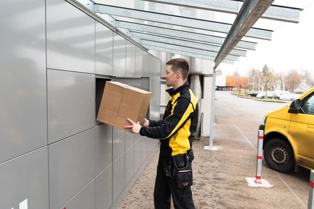 courier delivering parcel boxes