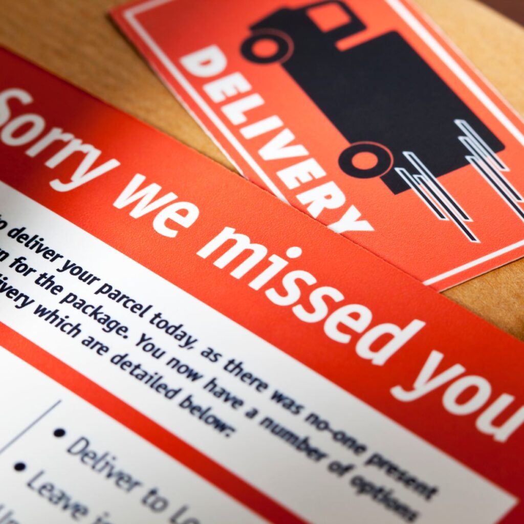 missed delivery letter because of no parcel box
