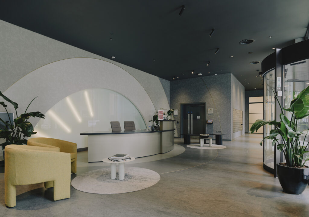 Mailboxes in modern development lobby