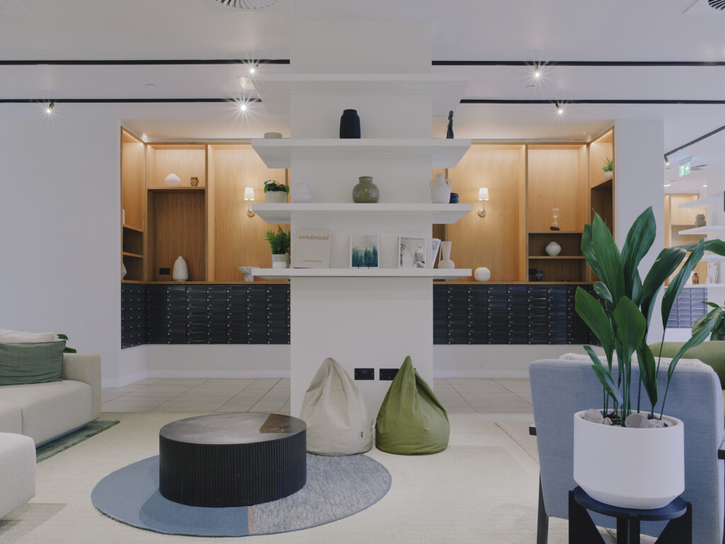 the almare post boxes in modern lobby