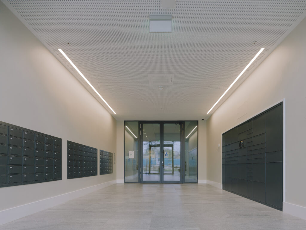 Fire rated mail and parcel system in lobby