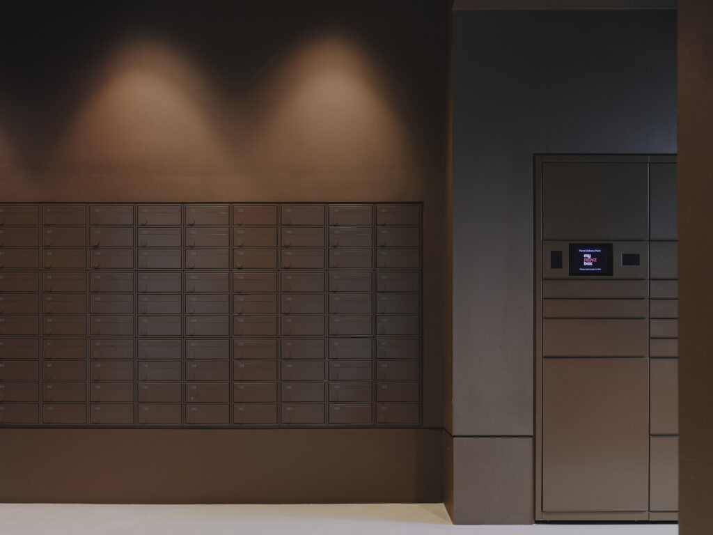 The Blossoms 2 hour Fire Rated wall recessed Mailboxes and smart parcel boxes brown